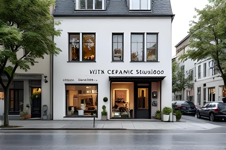 Aussenansicht der Keramikwerkstatt in Zürich mit ruhiger Strassenszene und freundlichem Eingang