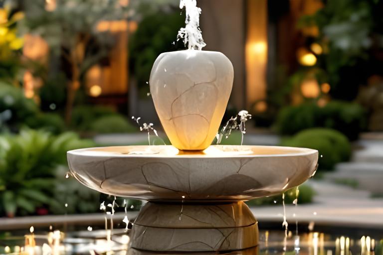 Private villa fountain before and after featuring handcrafted ceramic elements in a quiet garden setting